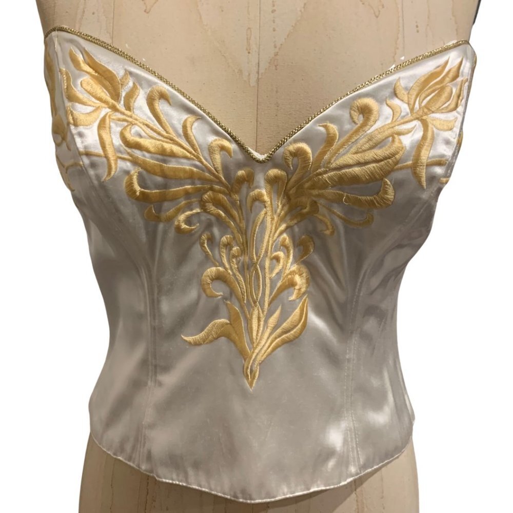 Natori Ivory Embroidered Bustier Corset Top Womens Size Small NWT Vintage